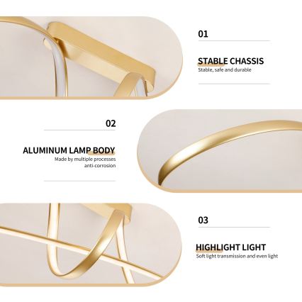 Brilagi - LED Dimmable Flush-Mount Chandelier TWISTER LED/60W/230V 3000-6000K gold + remote control