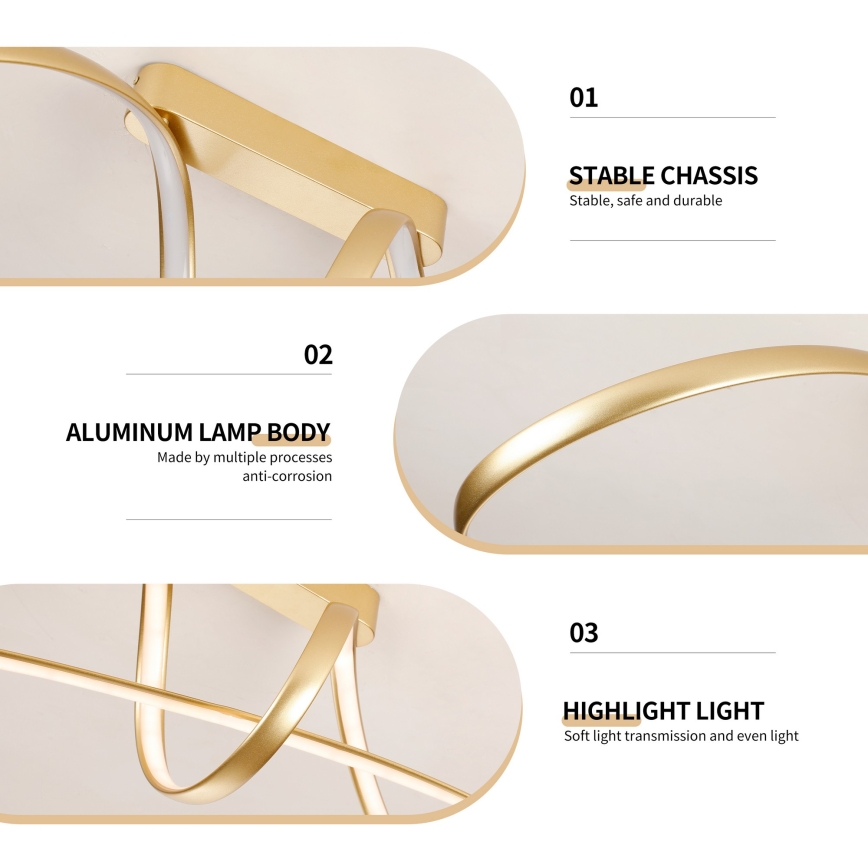 Brilagi - LED Dimmable Flush-Mount Chandelier TWISTER LED/60W/230V 3000-6000K gold + remote control