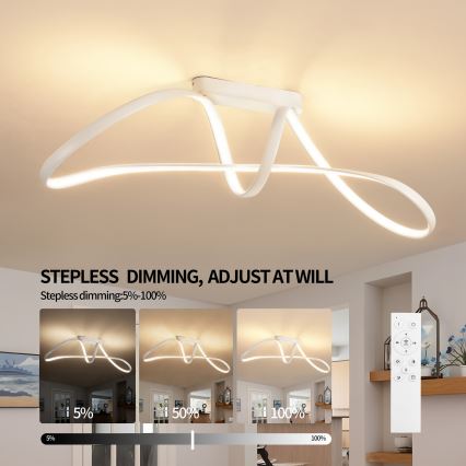 Brilagi - TWISTER Dimmable LED Flush-Mount Ceiling Light, 60W, 230V, 3000–6000K, White + Remote Control