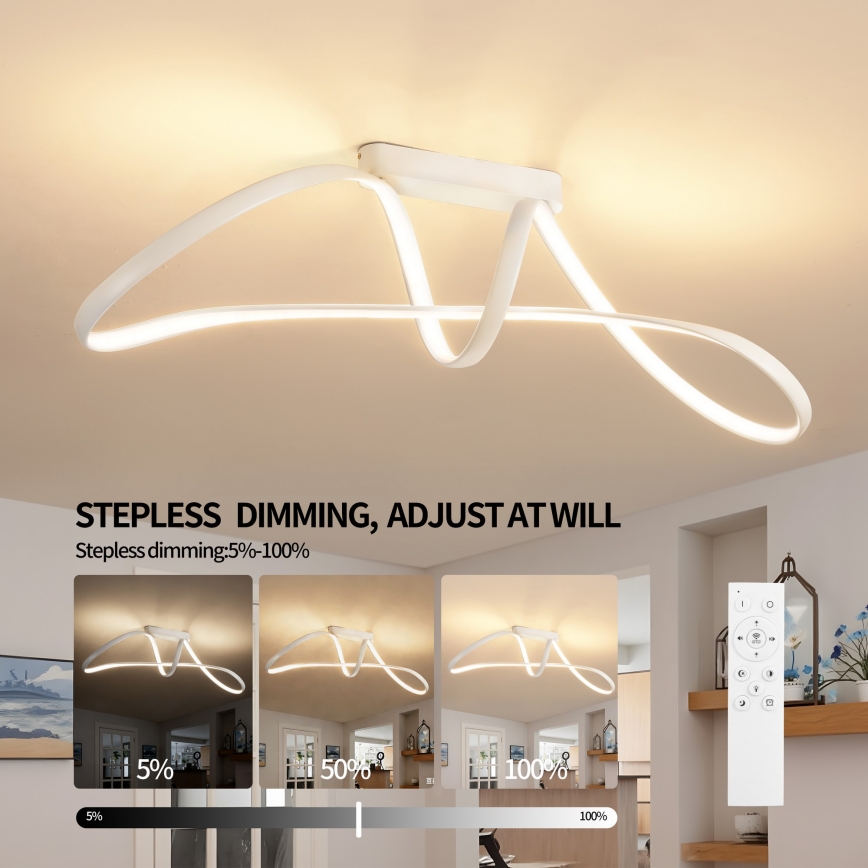 Brilagi - TWISTER Dimmable LED Flush-Mount Ceiling Light, 60W, 230V, 3000–6000K, White + Remote Control