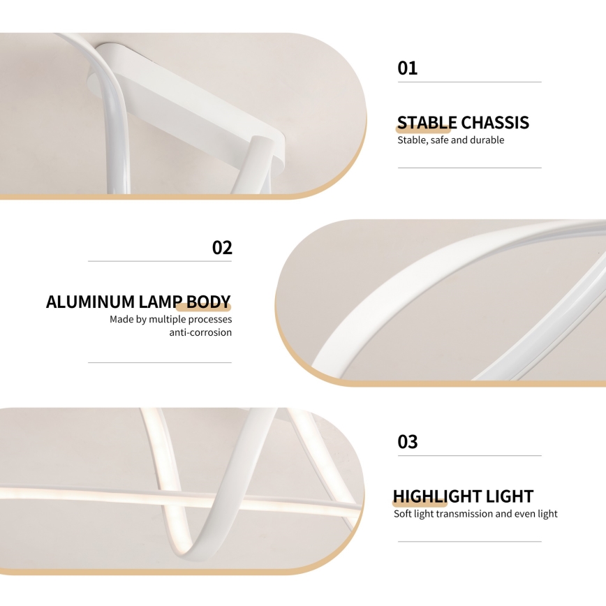 Brilagi - TWISTER Dimmable LED Flush-Mount Ceiling Light, 60W, 230V, 3000–6000K, White + Remote Control