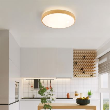 Brilagi - Dimmable LED Ceiling Light GLASS POOL DOUBLE LED/48W/230V 3000-6000K 40 cm wood-effect finish + remote control