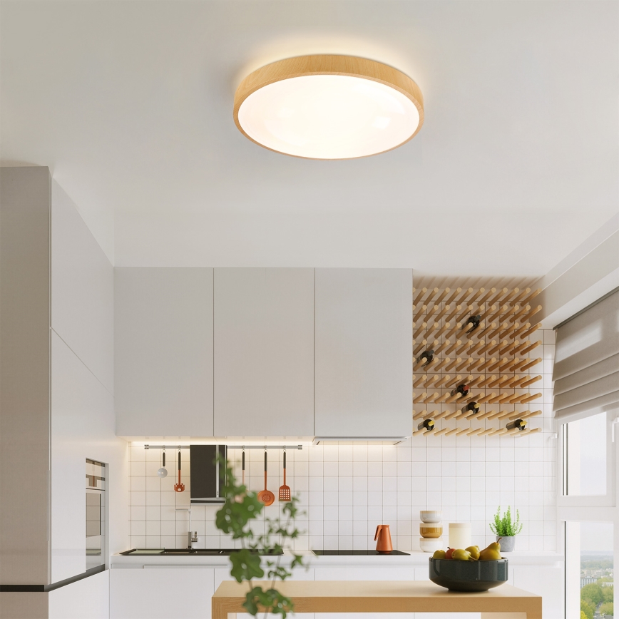 Brilagi - Dimmable LED Ceiling Light GLASS POOL DOUBLE LED/48W/230V 3000-6000K 40 cm wood-effect finish + remote control