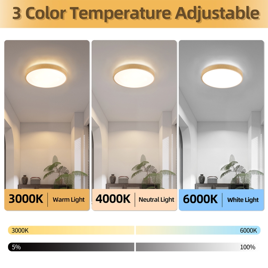 Brilagi - Dimmable LED Ceiling Light GLASS POOL DOUBLE LED/48W/230V 3000-6000K 40 cm wood-effect finish + remote control