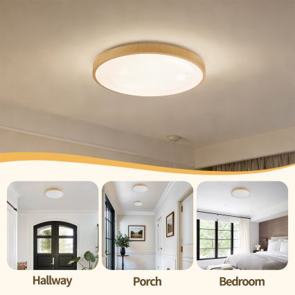 Brilagi - Dimmable LED Ceiling Light GLASS POOL DOUBLE LED/48W/230V 3000-6000K 40 cm wood-effect finish + remote control