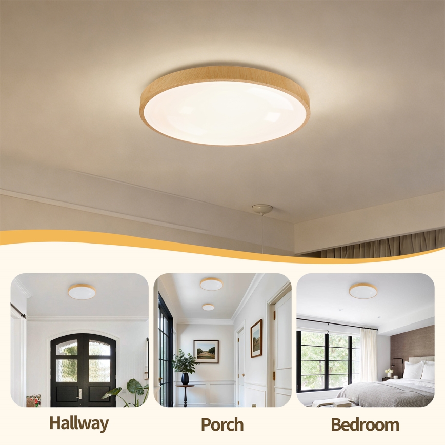 Brilagi - Dimmable LED Ceiling Light GLASS POOL DOUBLE LED/48W/230V 3000-6000K 40 cm wood-effect finish + remote control