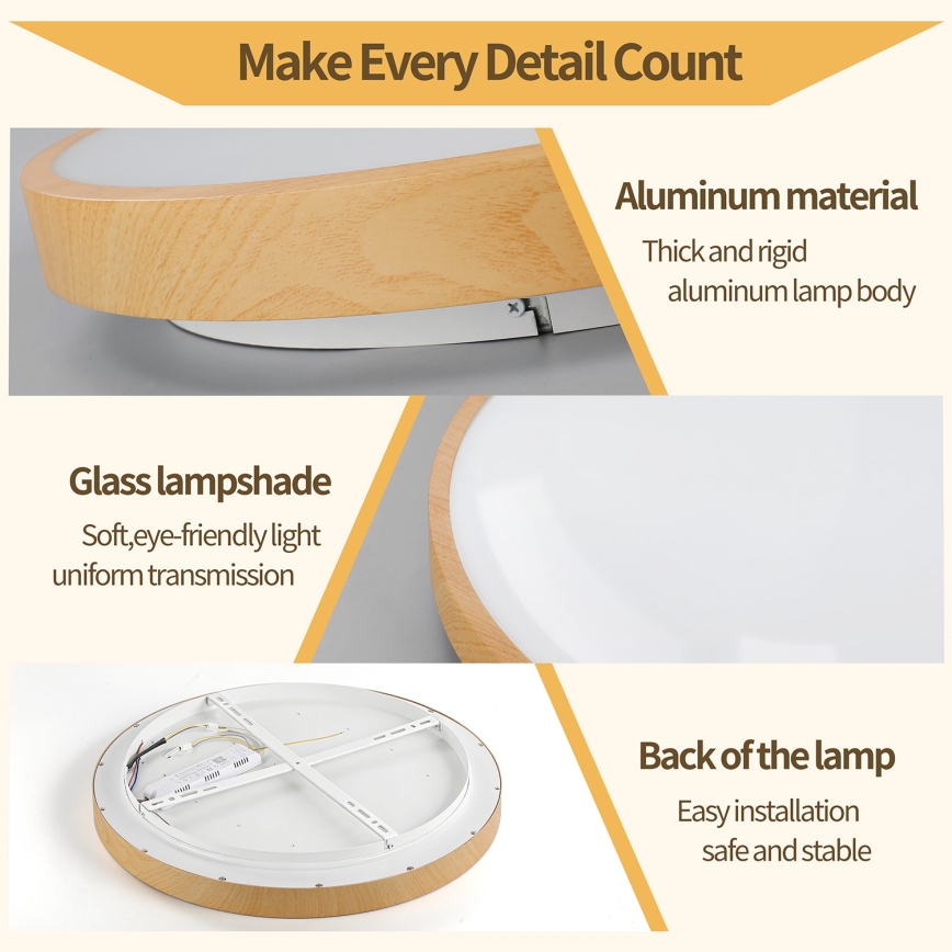 Brilagi - Dimmable LED Ceiling Light GLASS POOL DOUBLE LED/48W/230V 3000-6000K 40 cm wood-effect finish + remote control