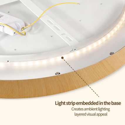 Brilagi - Dimmable LED Ceiling Light GLASS POOL DOUBLE LED/48W/230V 3000-6000K 40 cm wood-effect finish + remote control