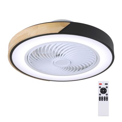 Brilagi - Dimmable LED ceiling light with fan, 30W, 230V, 3000–6500K, Ø 50 cm, black/oak + remote control