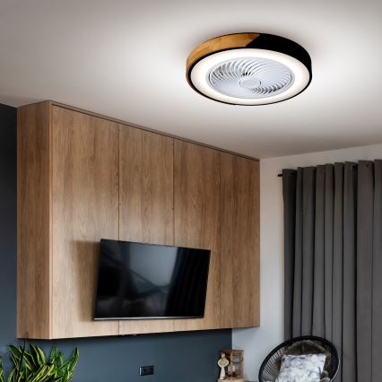 Brilagi - Dimmable LED ceiling light with fan, 30W, 230V, 3000–6500K, Ø 50 cm, black/oak + remote control