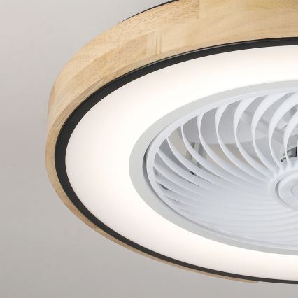 Brilagi - Dimmable LED ceiling light with fan, 30W, 230V, 3000–6500K, Ø 50 cm, black/oak + remote control