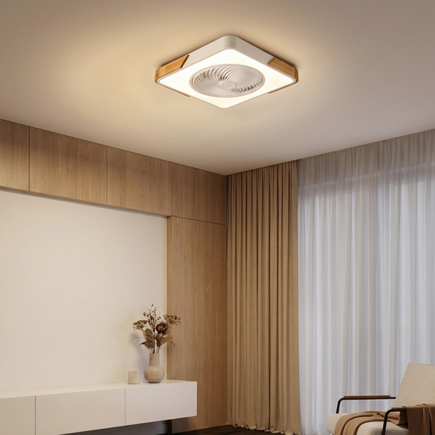 Brilagi - Dimmable LED Ceiling Light with Fan LED/30W/230V 3000-6500K White/Oak + Remote Control