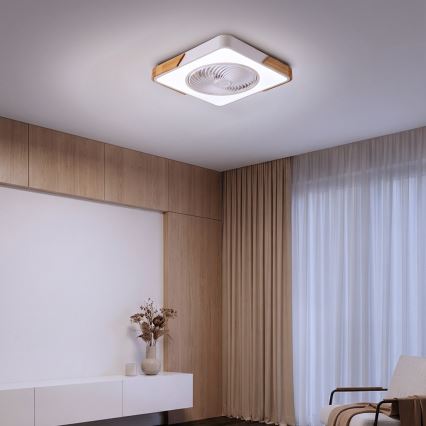 Brilagi - Dimmable LED Ceiling Light with Fan LED/30W/230V 3000-6500K White/Oak + Remote Control