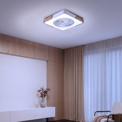 Brilagi - Dimmable LED Ceiling Light with Fan LED/30W/230V 3000-6500K White/Oak + Remote Control