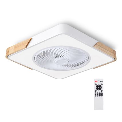 Brilagi - Dimmable LED Ceiling Light with Fan LED/30W/230V 3000-6500K White/Oak + Remote Control