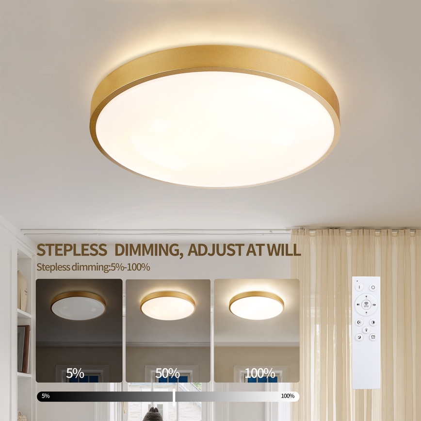 Brilagi - Dimmable LED Ceiling Light GLASS POOL DOUBLE LED/48W/230V 3000-6000K 40 cm Gold + Remote Control