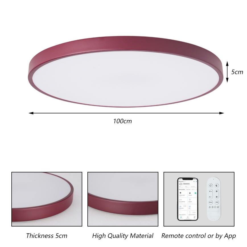 Brilagi - LED Dimmable Luminaire POOL SMART LED/128W/230V Ø 100 cm 3000-6000K Wi-Fi Tuya + Remote Control Burgundy