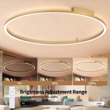 Brilagi - Dimmable LED Ceiling Light PORTOFINO LED/85W/230V 3000–6000K Ø 120 cm Gold + Remote Control