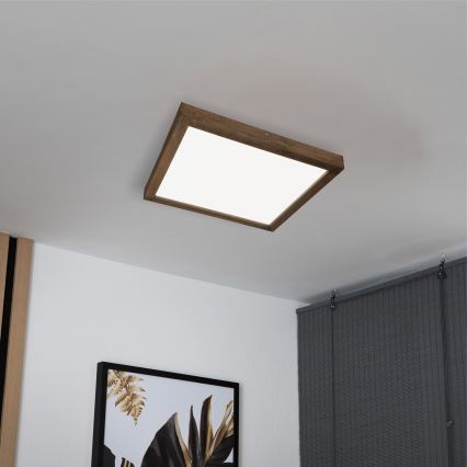 BRILAGI - Dimmable LED bathroom ceiling light WOODY FRAME LED/50W/230V oak/walnut 60x60 cm 3000-6000K IP44 + remote control