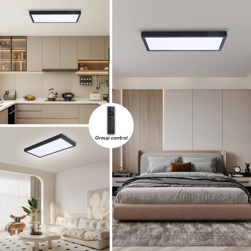 Brilagi - LED Dimmable bathroom ceiling light FRAME SMART LED/30W/230V 30x60 cm 3000-6000K  IP44 black  + remote control