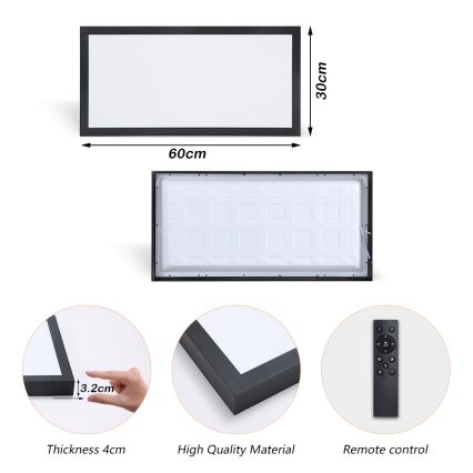 Brilagi - LED Dimmable bathroom ceiling light FRAME SMART LED/30W/230V 30x60 cm 3000-6000K  IP44 black  + remote control