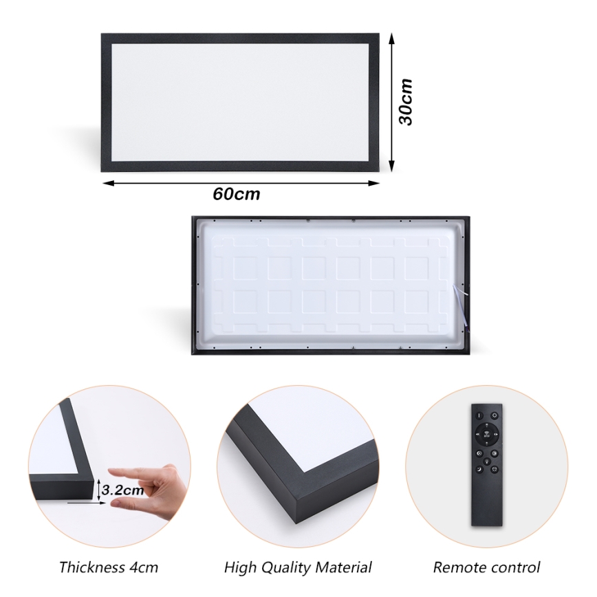 Brilagi - LED Dimmable bathroom ceiling light FRAME SMART LED/30W/230V 30x60 cm 3000-6000K  IP44 black  + remote control