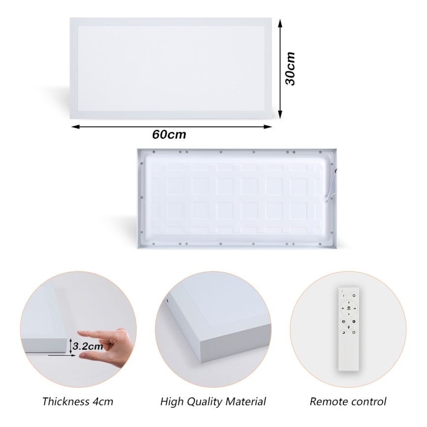 Brilagi - LED Dimmable bathroom ceiling light FRAME SMART LED/30W/230V 30x60 cm 3000-6000K IP44 white + remote control