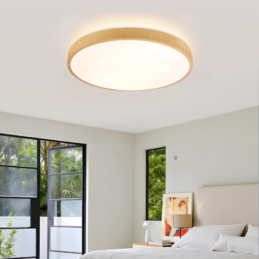 Brilagi - Dimmable LED Ceiling Light GLASS POOL DOUBLE LED/60W/230V 3000-6000K 50 cm wood finish + remote control