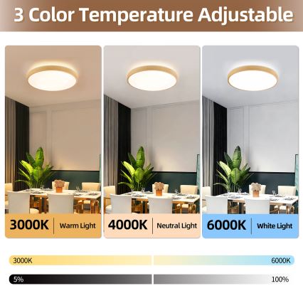 Brilagi - Dimmable LED Ceiling Light GLASS POOL DOUBLE LED/60W/230V 3000-6000K 50 cm wood finish + remote control
