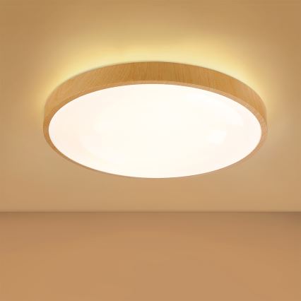 Brilagi - Dimmable LED Ceiling Light GLASS POOL DOUBLE LED/60W/230V 3000-6000K 50 cm wood finish + remote control
