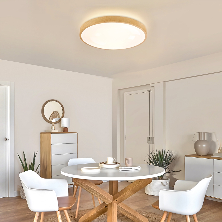 Brilagi - Dimmable LED Ceiling Light GLASS POOL DOUBLE LED/60W/230V 3000-6000K 50 cm wood finish + remote control