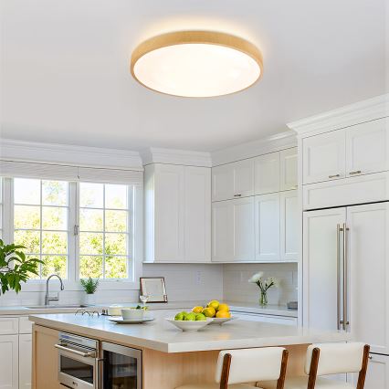 Brilagi - Dimmable LED Ceiling Light GLASS POOL DOUBLE LED/60W/230V 3000-6000K 50 cm wood finish + remote control
