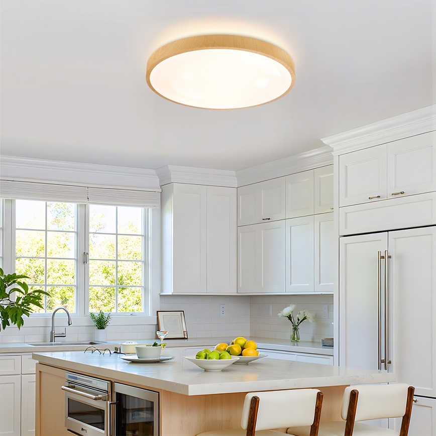 Brilagi - Dimmable LED Ceiling Light GLASS POOL DOUBLE LED/60W/230V 3000-6000K 50 cm wood finish + remote control