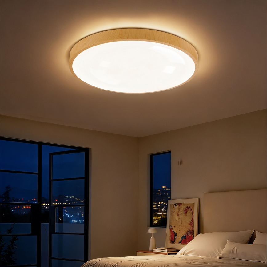 Brilagi - Dimmable LED Ceiling Light GLASS POOL DOUBLE LED/60W/230V 3000-6000K 50 cm wood finish + remote control