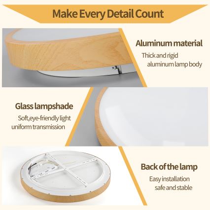 Brilagi - Dimmable LED Ceiling Light GLASS POOL DOUBLE LED/60W/230V 3000-6000K 50 cm wood finish + remote control