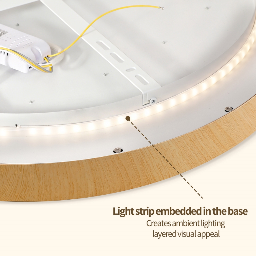Brilagi - Dimmable LED Ceiling Light GLASS POOL DOUBLE LED/60W/230V 3000-6000K 50 cm wood finish + remote control