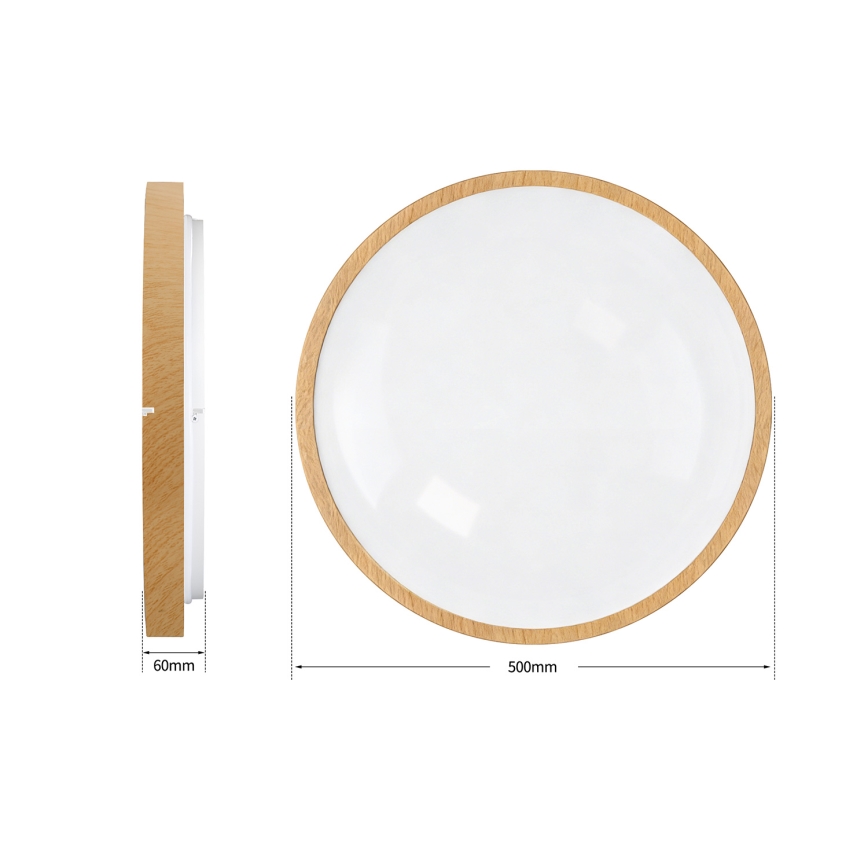 Brilagi - Dimmable LED Ceiling Light GLASS POOL DOUBLE LED/60W/230V 3000-6000K 50 cm wood finish + remote control