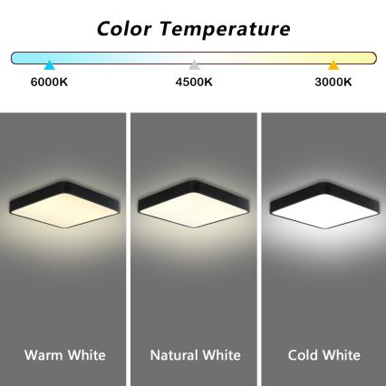 Brilagi - LED Dimmable ceiling light POOL SQUARE LED/36W/230V 3000-6000K 40x40 cm black + remote control