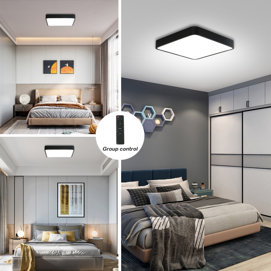 Brilagi - LED Dimmable ceiling light POOL SQUARE LED/36W/230V 3000-6000K 40x40 cm black + remote control