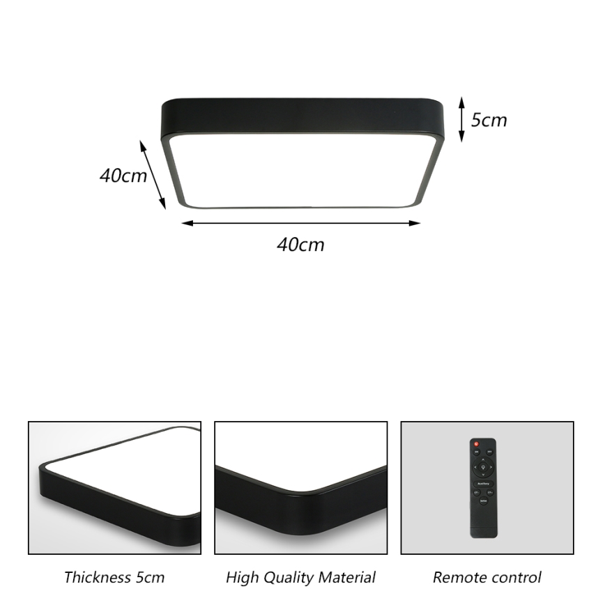 Brilagi - LED Dimmable ceiling light POOL SQUARE LED/36W/230V 3000-6000K 40x40 cm black + remote control