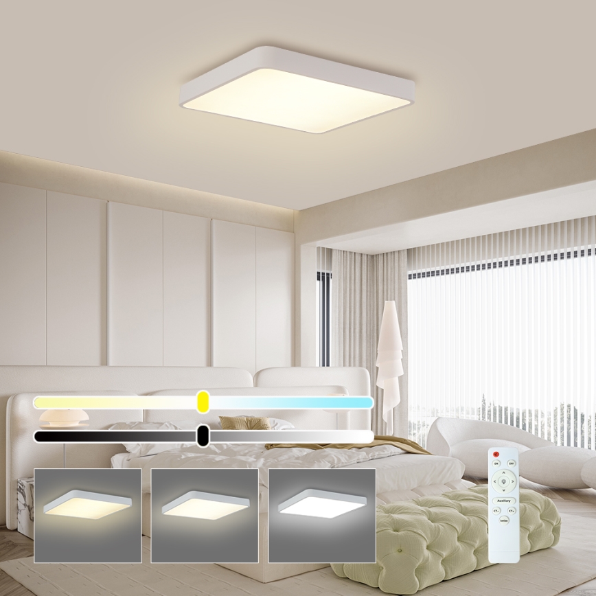 Brilagi - LED Dimmable ceiling light POOL SQUARE LED/36W/230V 3000-6000K 40x40 cm white + remote control