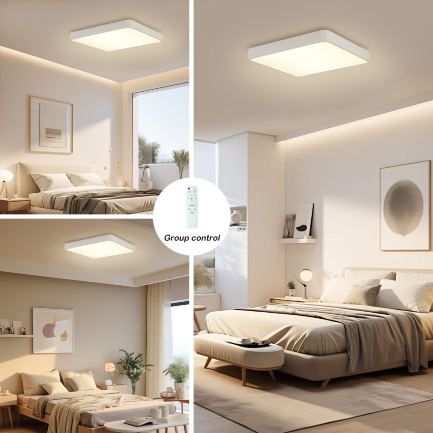 Brilagi - LED Dimmable ceiling light POOL SQUARE LED/36W/230V 3000-6000K 40x40 cm white + remote control