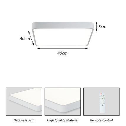 Brilagi - LED Dimmable ceiling light POOL SQUARE LED/36W/230V 3000-6000K 40x40 cm white + remote control
