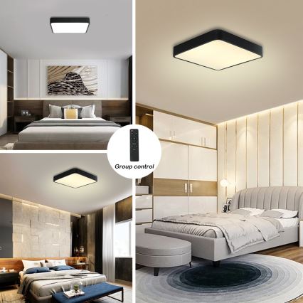 Brilagi - LED Dimmable ceiling light POOL SQUARE LED/48W/230V 3000-6000K 50x50 cm black + remote control