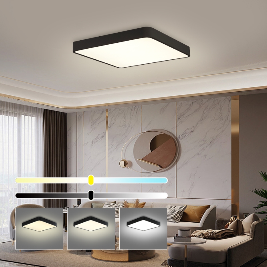 Brilagi - LED Dimmable ceiling light POOL SQUARE LED/48W/230V 3000-6000K 50x50 cm black + remote control