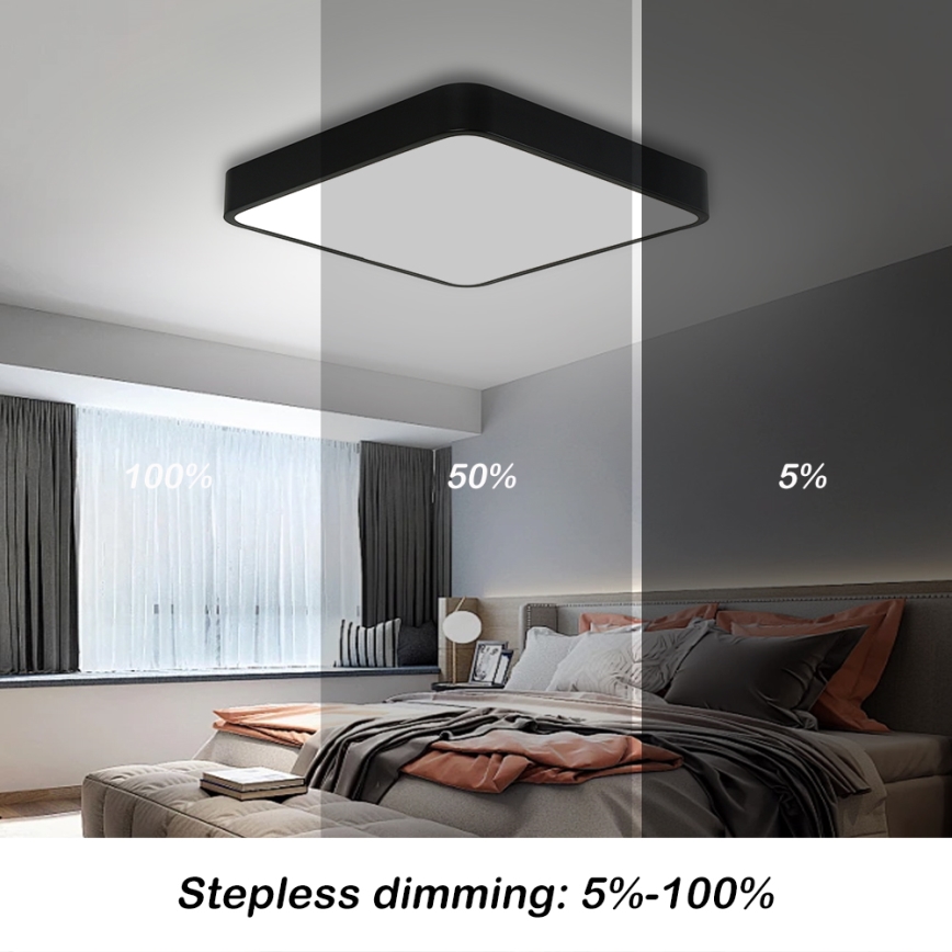 Brilagi - LED Dimmable ceiling light POOL SQUARE LED/48W/230V 3000-6000K 50x50 cm black + remote control