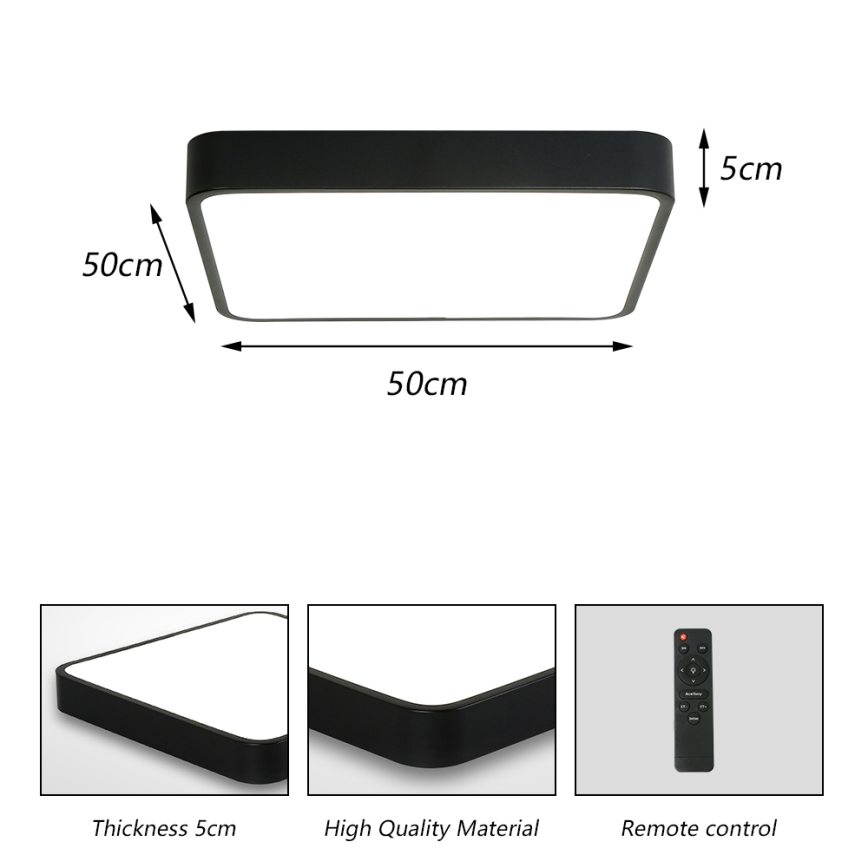 Brilagi - LED Dimmable ceiling light POOL SQUARE LED/48W/230V 3000-6000K 50x50 cm black + remote control