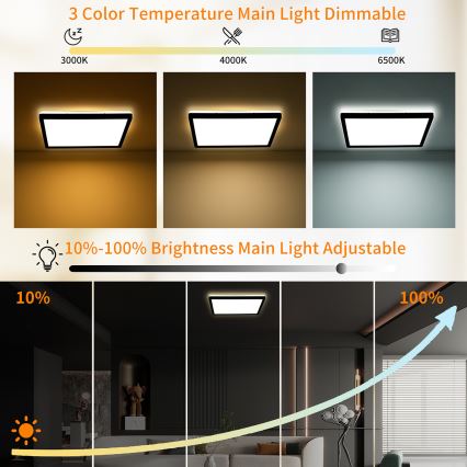 Brilagi - LED Dimmable ceiling light ULTRA SLIM LED/18W/230V 2700-6500K 30x30 cm black + remote control