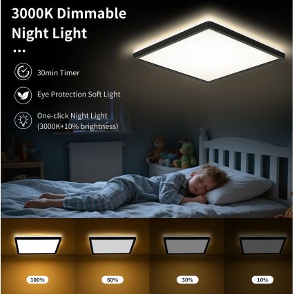 Brilagi - LED Dimmable ceiling light ULTRA SLIM LED/18W/230V 2700-6500K 30x30 cm black + remote control