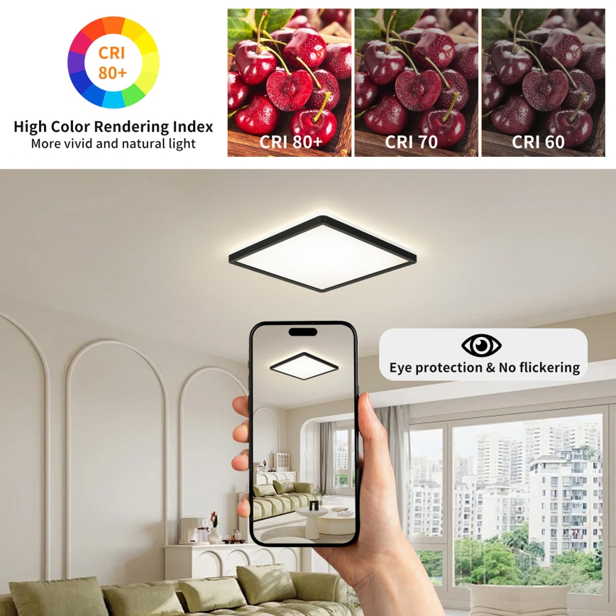 Brilagi - LED Dimmable ceiling light ULTRA SLIM LED/18W/230V 2700-6500K 30x30 cm black + remote control